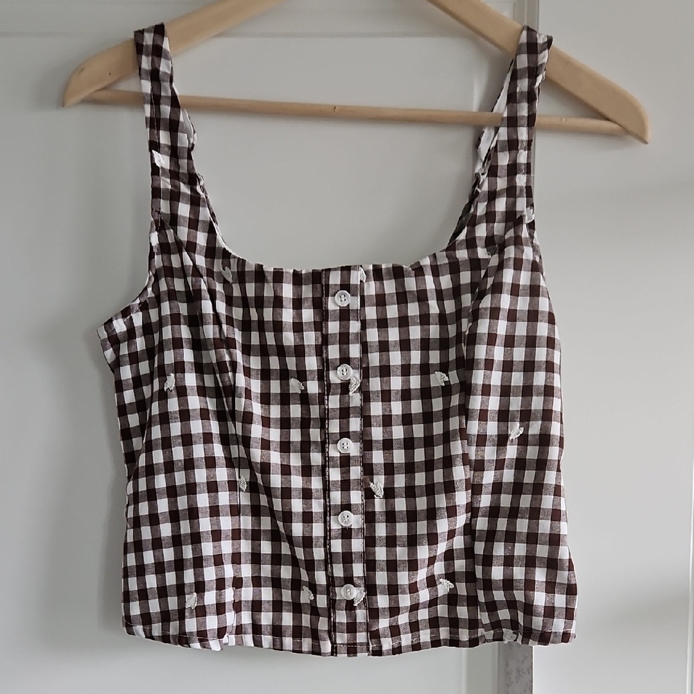 Brown & White Checkered Women's Crop Top